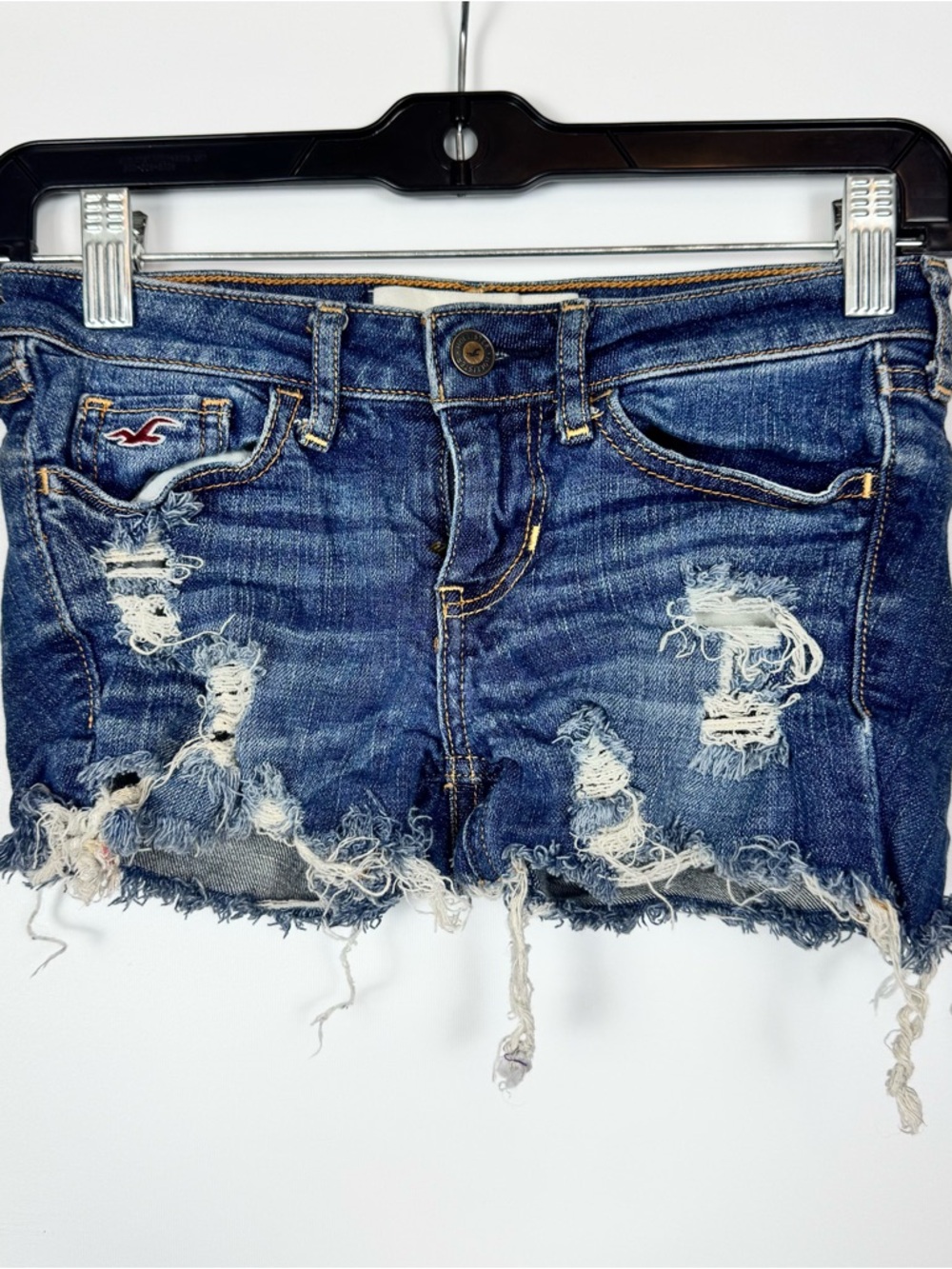 Hollister Frayed Dark Blue Distressed Denim Cutoff Shorts